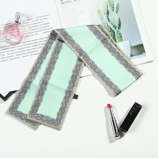 

scarves 2021 luxury silk scarf women long print hijab hair band small neck handle bag ribbons green, Blue;gray