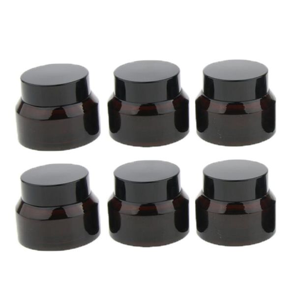 

6pcs premium quality glass makeup cream lip container jar nail art pot with screw lids dark brown storage bottles & jars