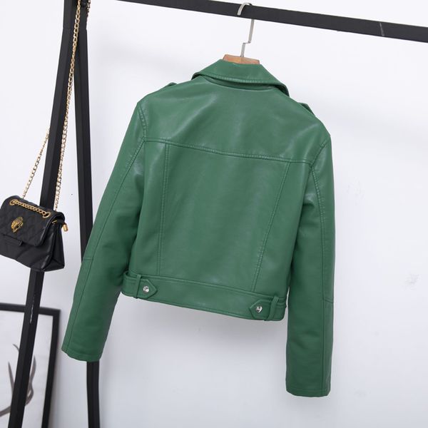 

women's leather & faux female leather jacket with long sleeve, green motorcycle bomber spring and fall m8f8, Black