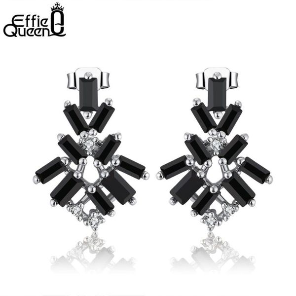 

effie queen luxury black crystal stud earrings for women geometric cubic zirconia earring girls jewelry arrival de171, Golden;silver