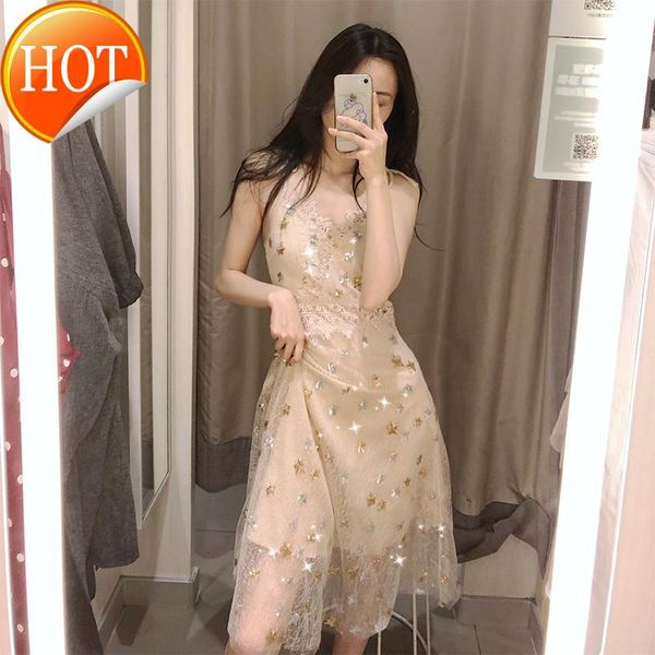 

casual dresses sequin suspender dress 2021 summer fairy, Black;gray