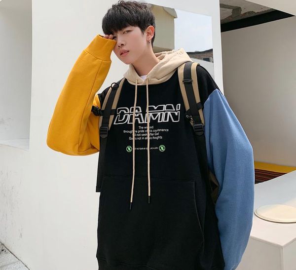 

men's hoodies & sweatshirts men streetwear patchwork fleece 2021 winter mens hip hop oversized hoodie male korean harajuku hooded plus, Black