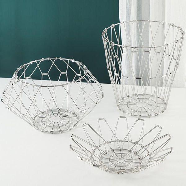

storage baskets 6 in 1 fruit basket container deformation metal wire bowls vegetable snack serving tray kitchen drain rack home decor