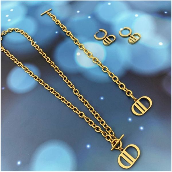 

D family 2021 new gold letter necklace female Dijia net red high version Bracelet Earringsq, Golden;silver
