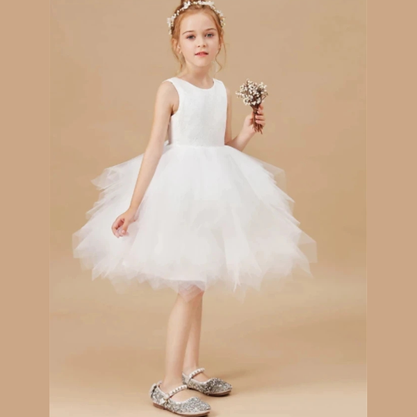 

girl's dresses princess knee length flower girl party chiffon sleeveless jewel neck with tier, Red;yellow