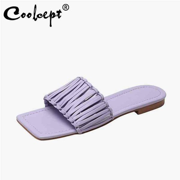 

slippers coolcept women slipper for home square toe flat heel outdoor shoes solid color beach 2021 arrival summer footwear size 33-40, Black