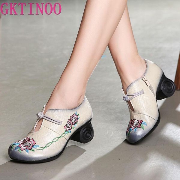 

dress shoes gktinoo women embroidery pumps grey lady 6cm high heels handmade genuine leather autumn, Black