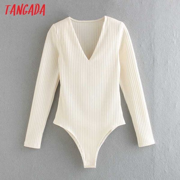 

tangada spring fashion white body suit women casual slim jumpsuit romper girl bodysuit solid qj03 210609, Black;white
