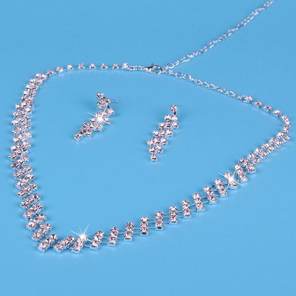 

earrings & necklace women lady clear crystal suit wedding party bridal jewelry set xin-, Silver