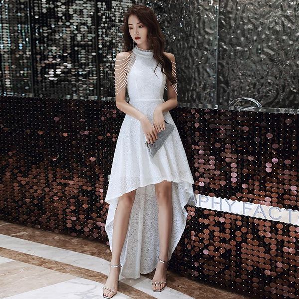 

ethnic clothing halter asymmetrical cheongsam lace bling beads qipao sequins solid vestidos vintage a-line lady celebrity banquet dresses go, Red