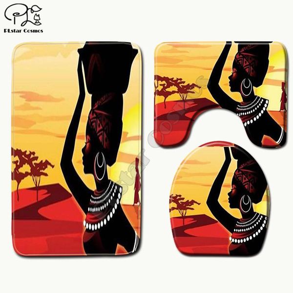 

african goddess pattern cartoon funny 3d printed bathroom pedestal rug lid toilet cover bath mat set drop seat covers