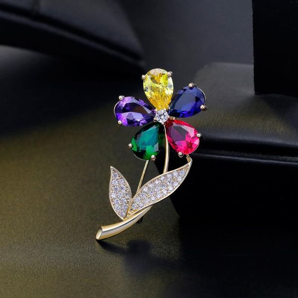 

pins, brooches fashion classic flower brooch pin for men and women suit accessories cubic zirconia jewelry wholesale, Gray