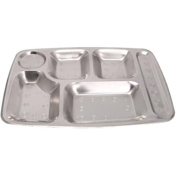 

dishes & plates stainless steel divided dinner tray lunch container plate 6 grids