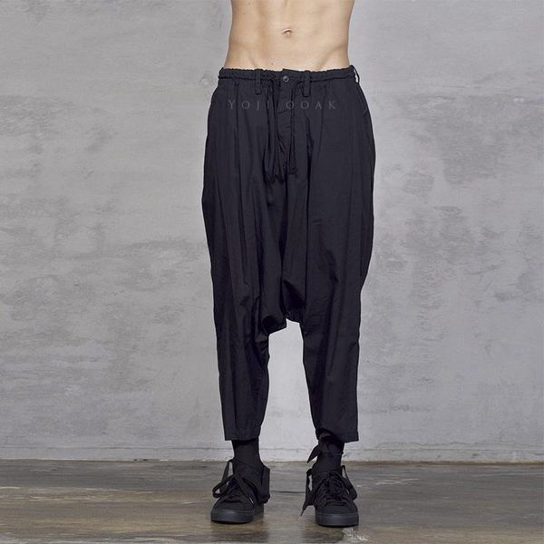 

men's pants cotton black elastic nine-point harem riding casual