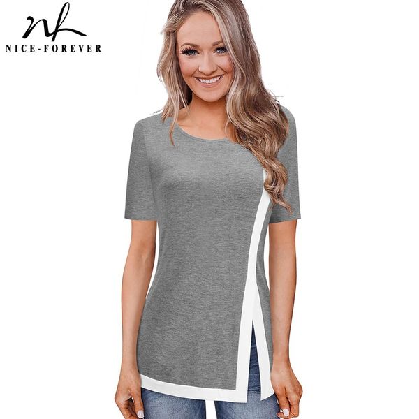 

nice-forever summer women classic contrast color patchwork t-shirts casual tees btyt040 210419, White