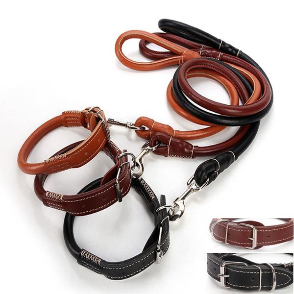 

dog collars & leashes leather leash and collar set adjustable training lead pet wear-resistant pu suit