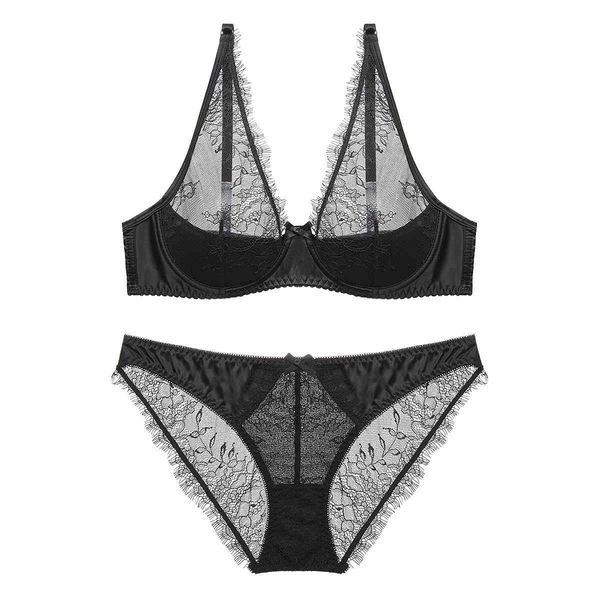 

bra set 1621 transparent eyelashes ultra thin large women's underwear, Red;black