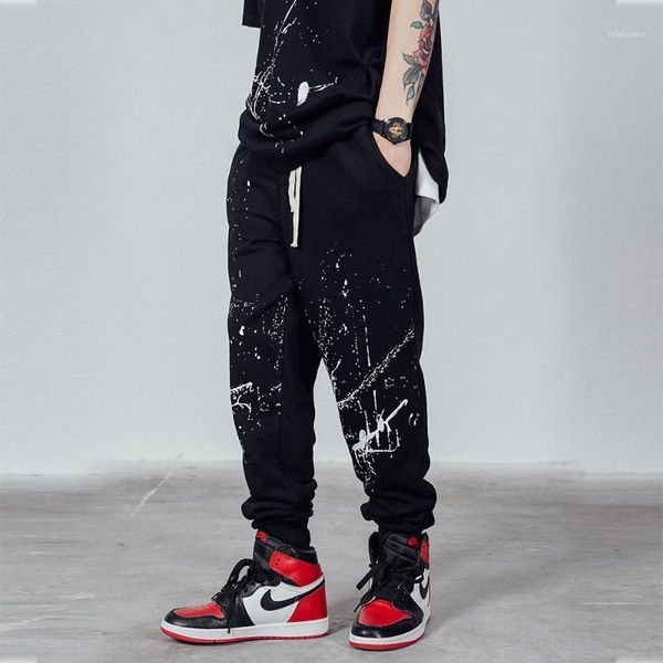 

men's pants 2021 hiphop brand printed cross overalls casual loose retro high waist trousers streetwear for men and women, Black