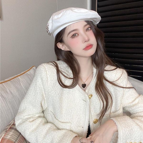 

women's jackets 2021 autumn korean style small fragrance short coat white button long sleeve o-neck women jacket ins aesthetic clothes, Black;brown