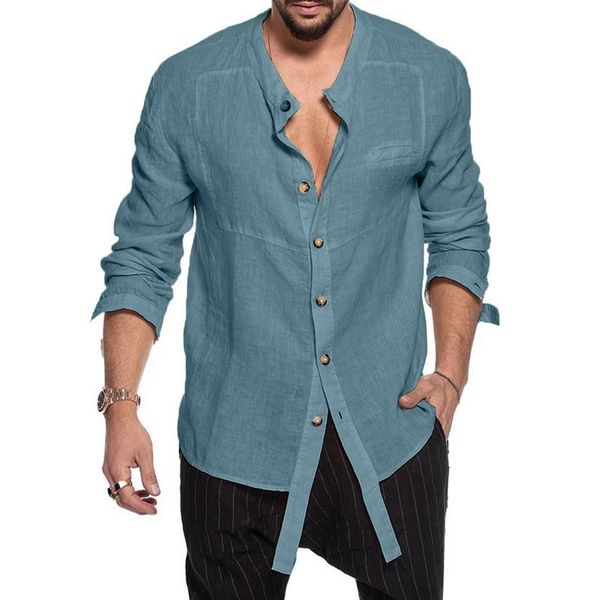 

vintage cotton linen shirt men casual long sleeve oversize camisa v neck boho style mens shirts plus size -5xl men's, White;black