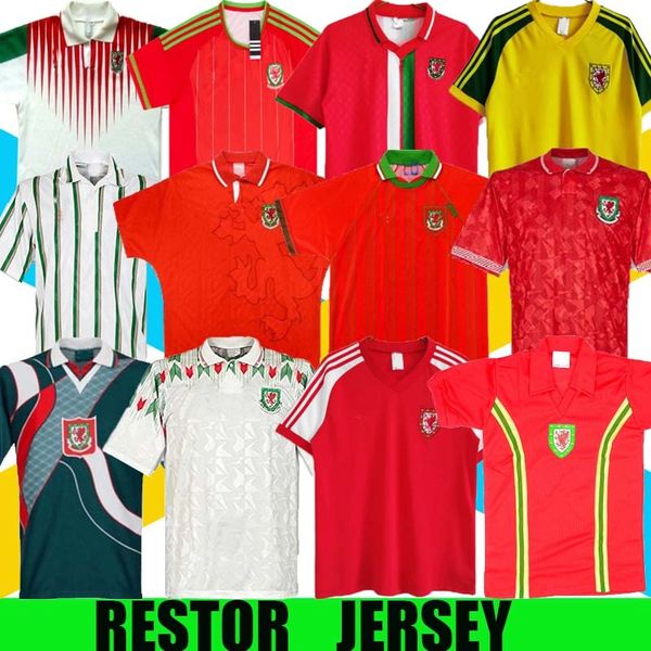 

976 1983 1990 1993 gales 1982 wales retro soccer jersey 15 16 1992 1994 1995 1996 1998 giggs hughes away saunders rush boden speed vintage, Black