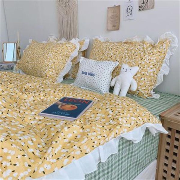 

bedding sets korean flower lace set broken pure cotton princess duvet cover bed sheet pillowcase simple print cute