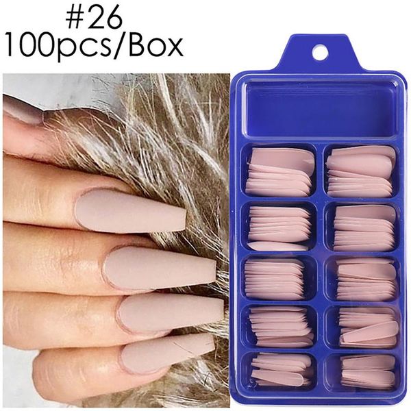 

false nails 100pcs art coffin fake patch full cover long manicure ballerina artificial nail tips stick beauty tool, Red;gold