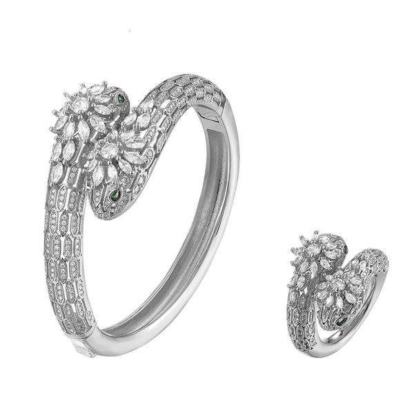 

ring fashion white stone double snake head cross bracelet women's micro set zircon jewelry batch, Silver