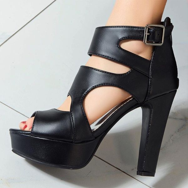 

oversize 2021 spring summer roman style sandals super high square heel waterproof platform women's metal buckle, Black