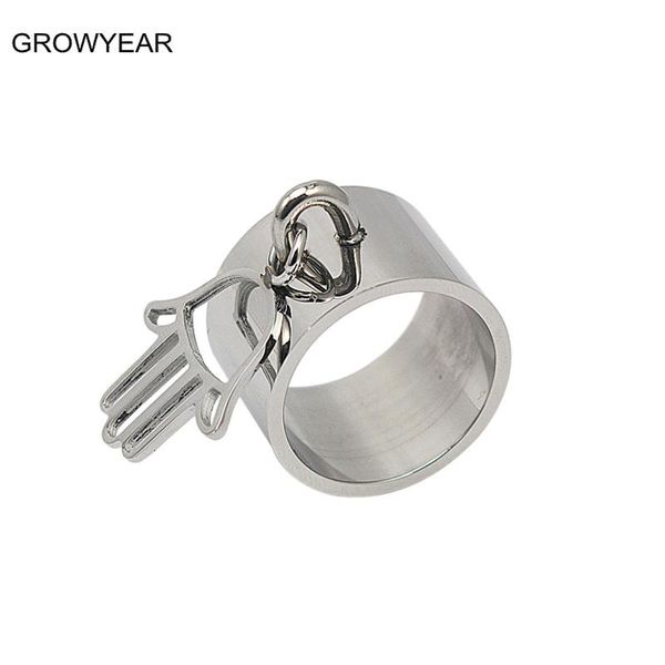 

women charm rings silver color hand pendant dangle ring stainless steel fashion jewelry 1 piece cluster, Golden;silver