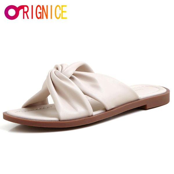 

orignice soft sheepskin cross band flat sandals 2021 summer lady casual slides fashion designer pleated women outdoor wild shoes, Black