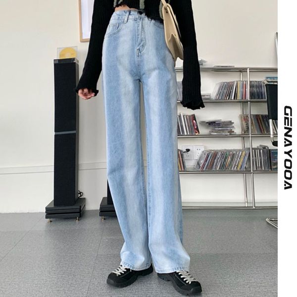 

genayooa plus size korean high waist causal loose oversize blue trousers women vintage denim jeans pants winter 210417
