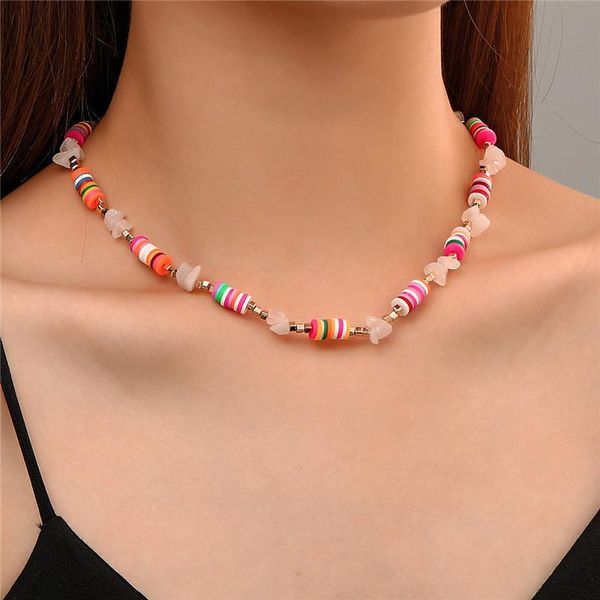 

chokers bohemia multicolor clay beads necklaces for women crushed stone necklace fashion jewelry, Golden;silver