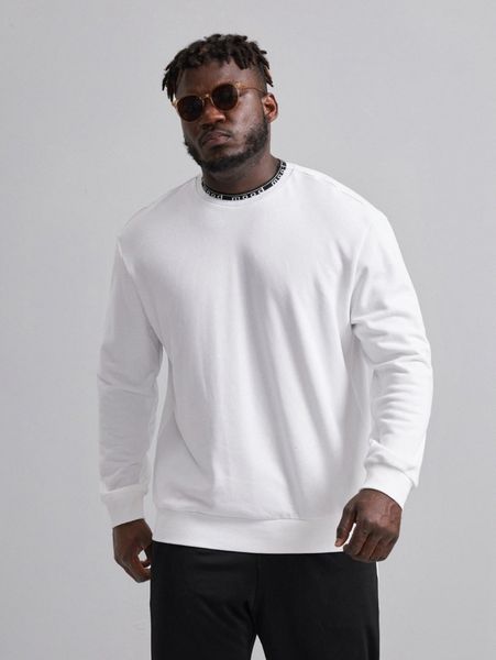 

extended sizes men letter graphic pullover w488#, Black