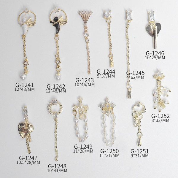 

nail art decorations lz series zircon jewelry chain tassel cross flower crooked love true gold color tools, Silver;gold