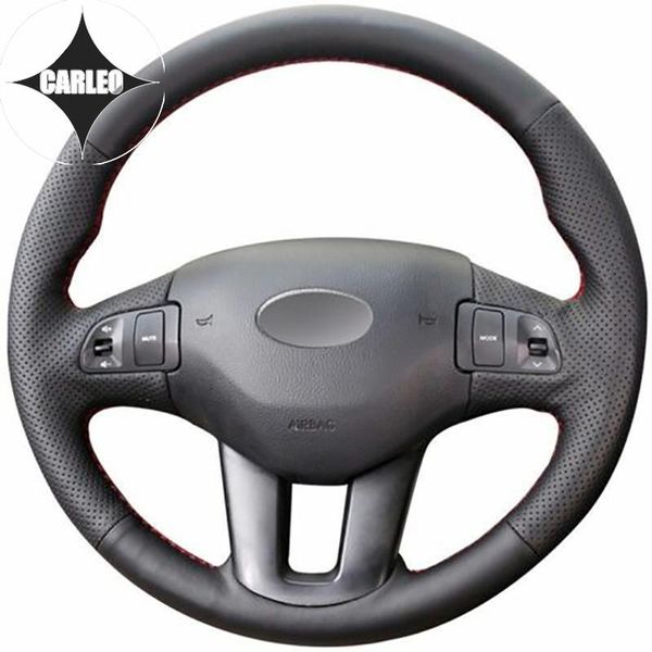 

steering wheel covers diy car cover for kia sportage 3 ceed cee'd genuine black leather custom hand stitching holder layer wrap