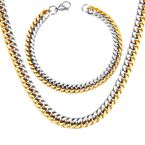 

earrings & necklace luxukisskids stainless steel bracelet set for men fashion jewelry link chain sets party, Silver