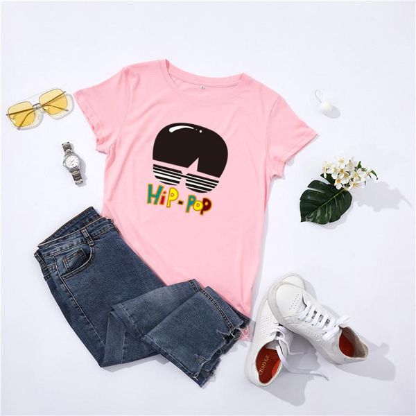 

women's t-shirt casual hip- short sleeve pure cotton, White