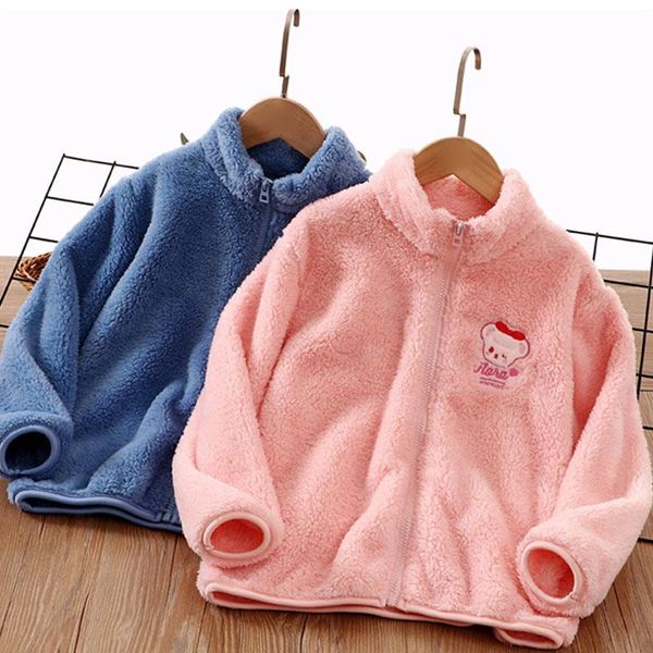 

jackets bear embroidery winter jacket for toddler girls boys fall clothes 2021 autumn solid color winceyette coats casual wear 3-8 y, Blue;gray
