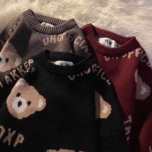 

women fashion 3 color womens sweater oversized teddy bear knitted vintage o neck long sleeve female causal pullovers chic, White;black