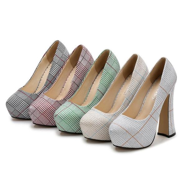 

dress shoes 14cm fashion large size pumps high heels waterproof platform houndstooth ladies elegant temperament style thick, Black