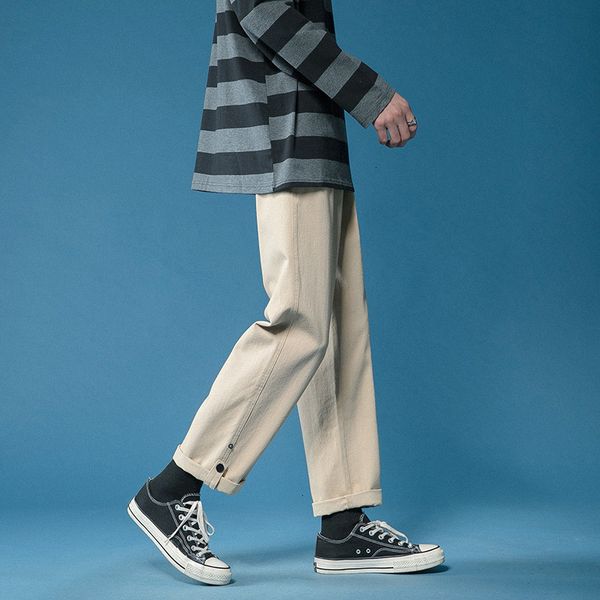 

trend men's pants spring straight tube loose wide leg fashion brand casual, Black