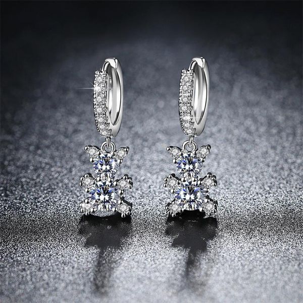 

stud creative and simple inlaid earrings with micro crystal bear, Golden;silver