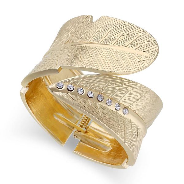 

bangle gold plated statement leaf bracelet cuff for women inlaid cz diamonds pearls chunky gifts, Black