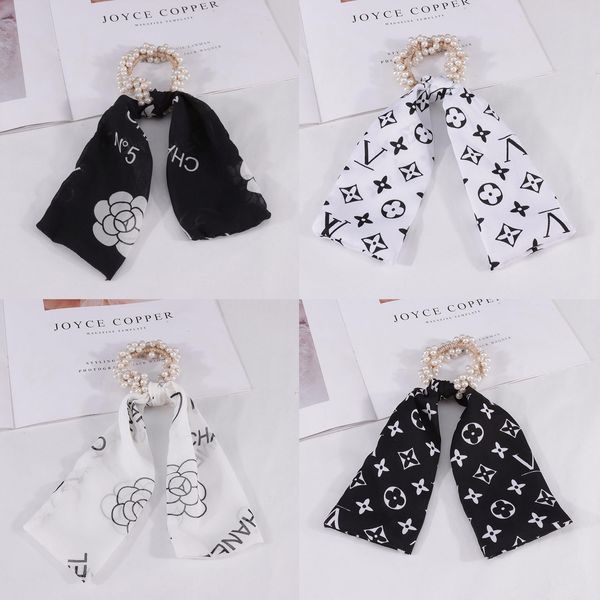 

barrettes hairpin jewelry hair circle pearl head rope ribbon knot japanese and korean printed letter ornament leather band, Golden;silver