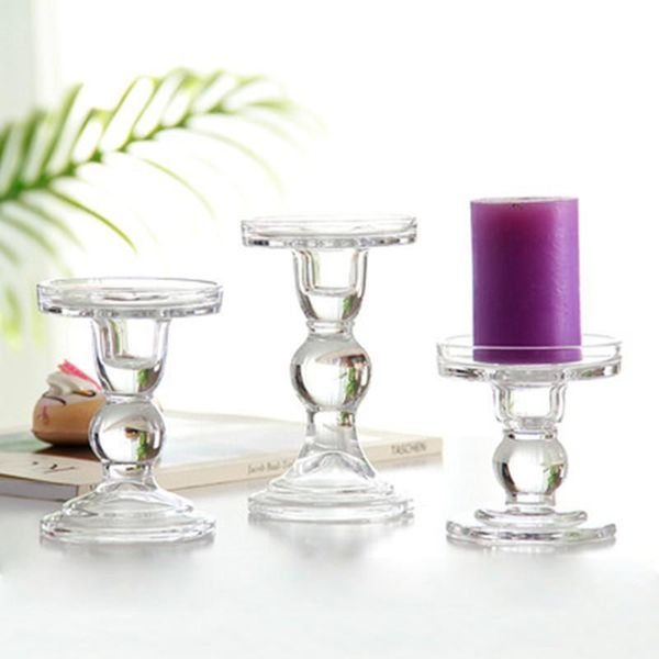 

candle holders 1pc 3.46 / 4.52 5.51 in glass for 3" pillar and 3/4" taper wedding decoration candlestick set