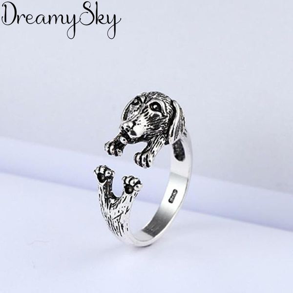 

wedding rings personality punk retro 925 sterling silver dog for women simple ladies adjustable size ring jewelry anillos, Slivery;golden