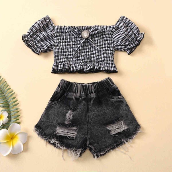 

girl's dresses summer clothes clothing for s plaid short 2pcs kids s children l1yo, Red;yellow