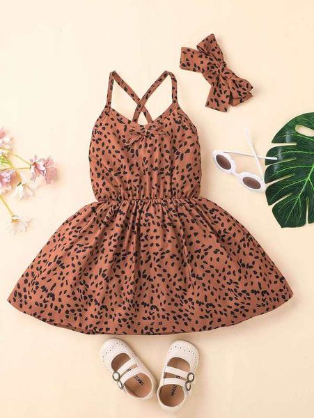 

toddler girls dalmatian print criss cross cami dress with headband she, Red;yellow