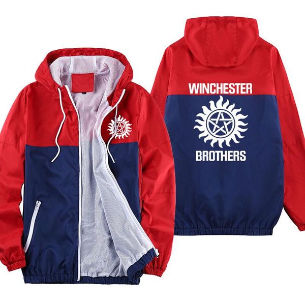 

men's hoodies & sweatshirts stitching breathable jacket winchester bros print sportswear hoodie fashion casual men clothing top, Black